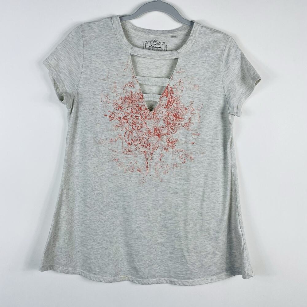 Panhandle Slim Size Large Cutout Graphic T-Shirt Tee Top Gray Cotton Blend